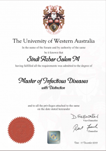 Scholarship Student Ms. Azhar Obtains MSc with Honors from the University of Western Australia